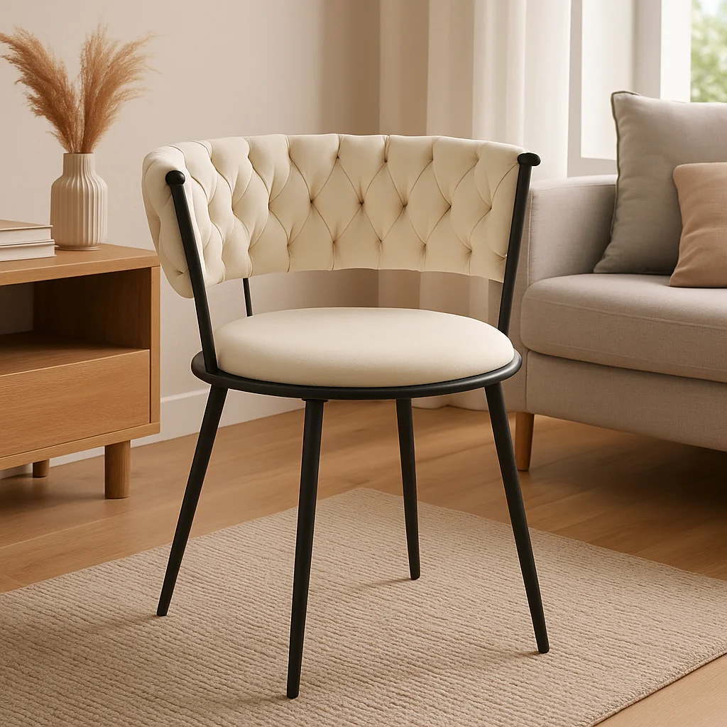 Fotoliu Alkia I textil, Bej, picior negru din metal, 57 x 59 x 72 cm