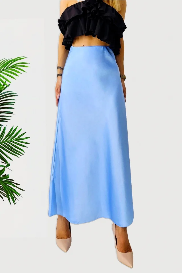 Fusta eleganta Penelope, cu textura satinata si croi lung, Albastru baby blue, Marime S/M/L