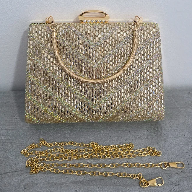 Geanta clutch pentru evenimente SUN POP, cu strasuri multicolore, AURIU