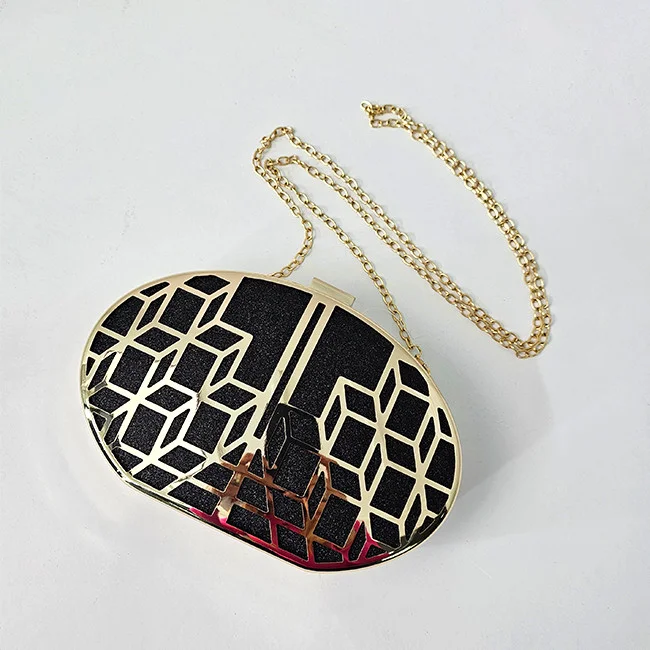 Geanta de ocazie, Cubic, cu design geometric si un compartiment principal, Auriu