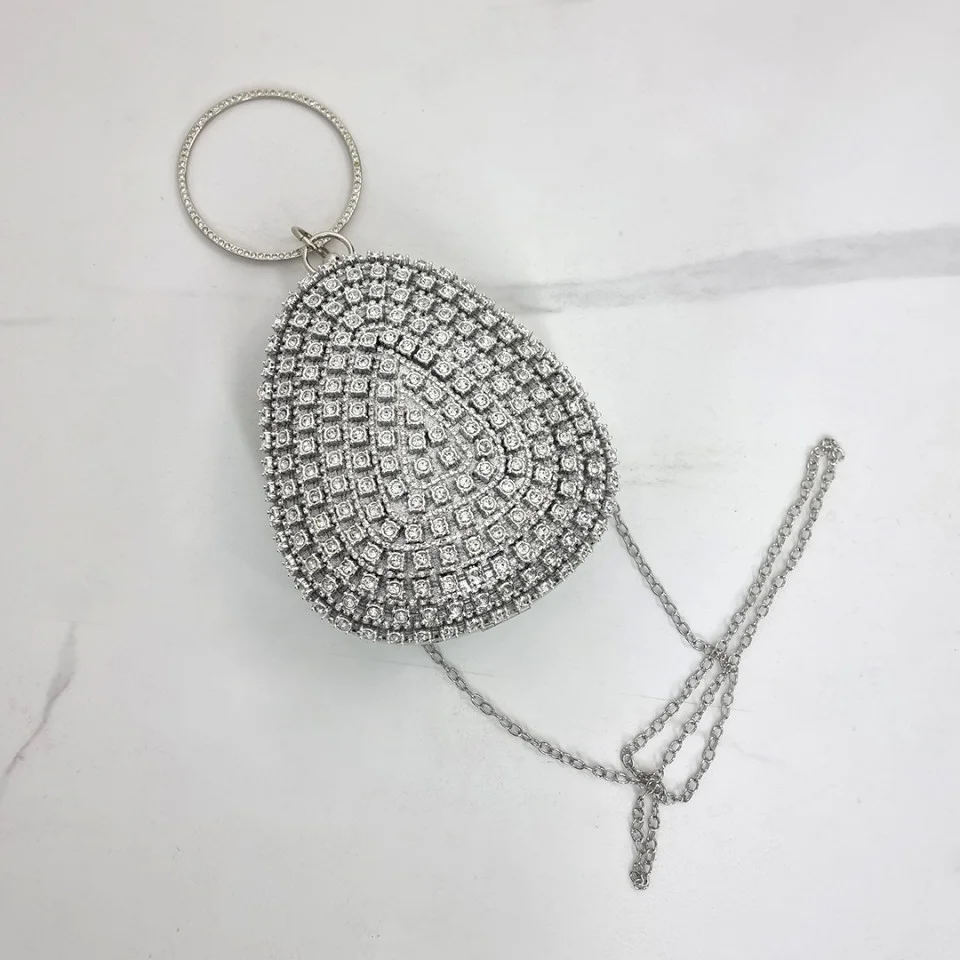 Geanta de ocazie, Glitter Drop, cu maner rotund fix si lant detasabil, Argintiu