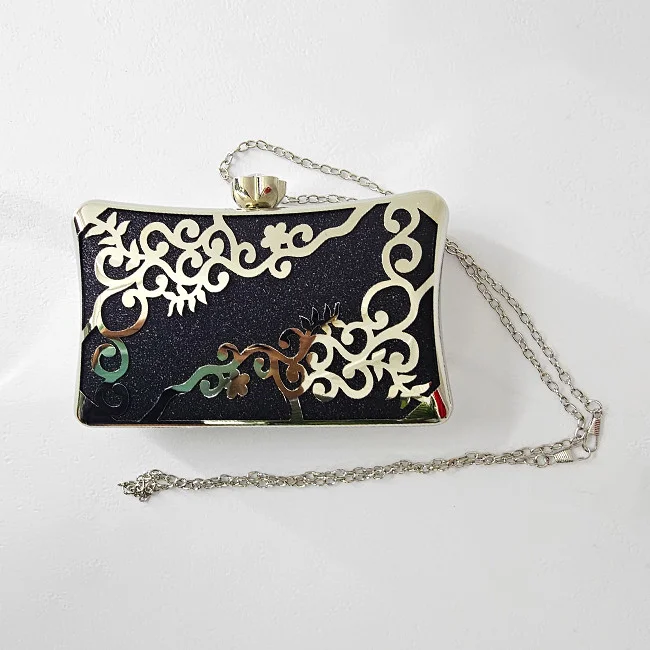 Geanta de ocazie, Luizz, cu inchidere superioara si lant detasabil, Negru/Argintiu