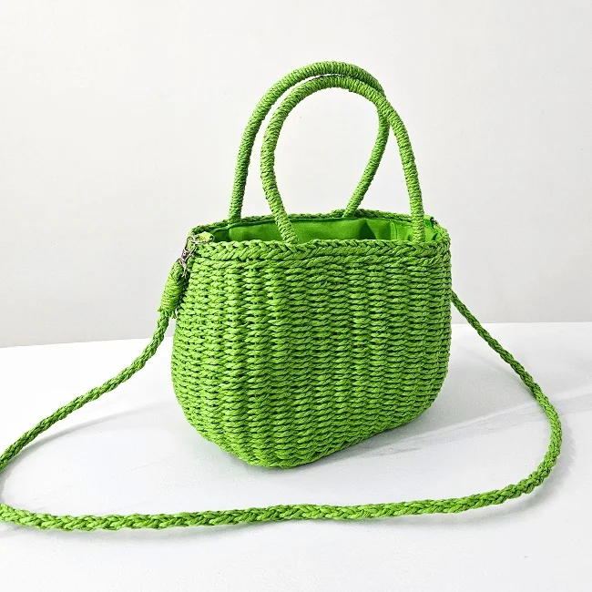 Geanta de plaja RATTAN, cu husa si lant detasabil, Verde deschis