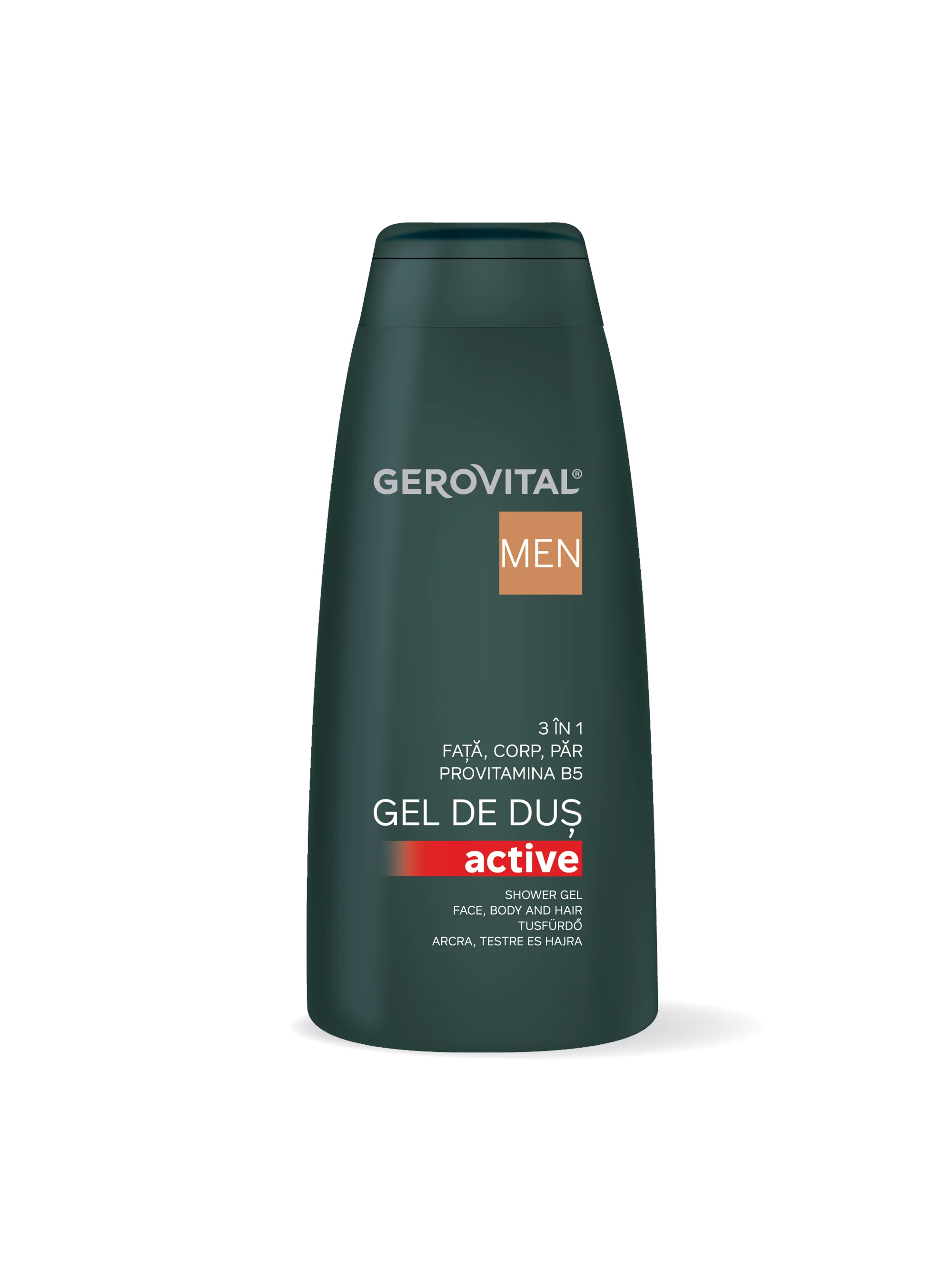 Gel De Duș Active 3 n 1 Cu Provitamina B5  Hidratare și ngrijire Pentru Față, Corp și Păr, Efect Răcoritor, Gerovital Men, 400 Ml