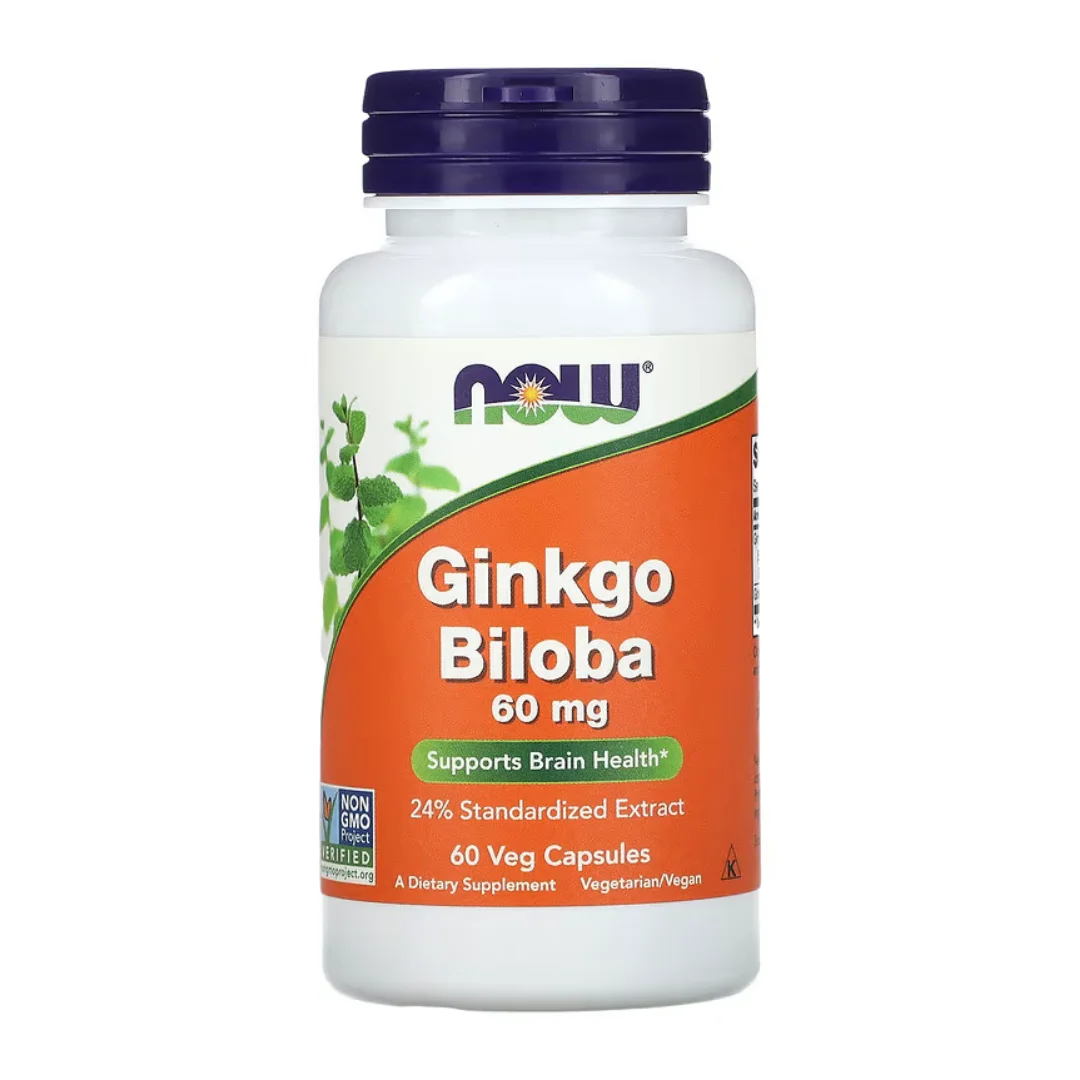 Ginkgo Biloba, 60 mg, 60 capsule vegetale, Now Foods