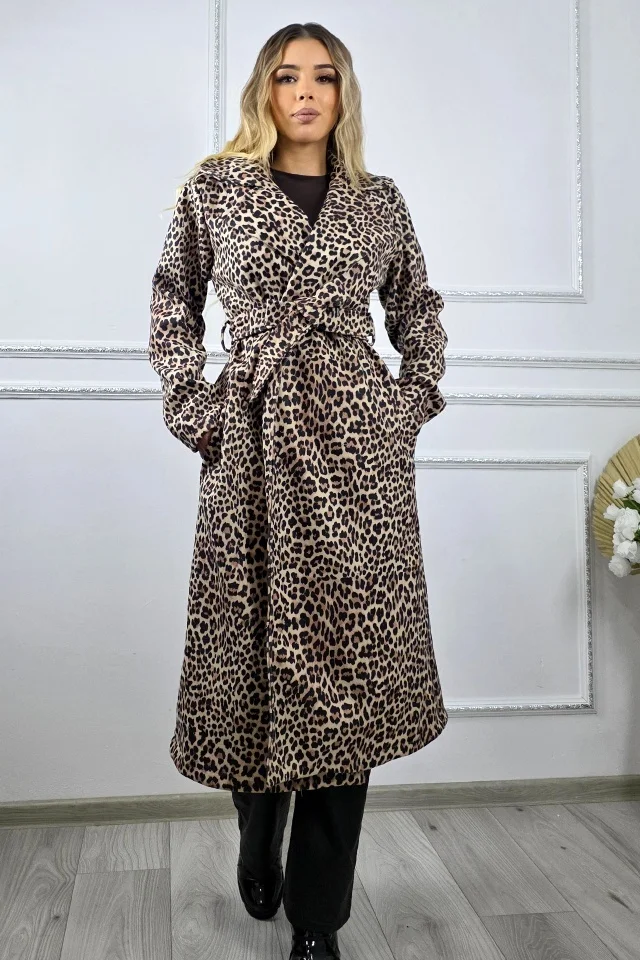Haina lunga de dama Ophira animal print si cordon, Crem Leopard, Marime S/M