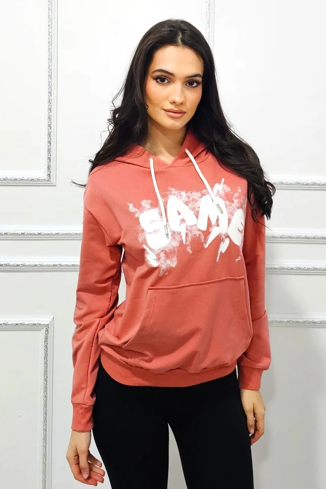 Hanorac lejer de dama SAME, cu logo si gluga reglabila, Roz