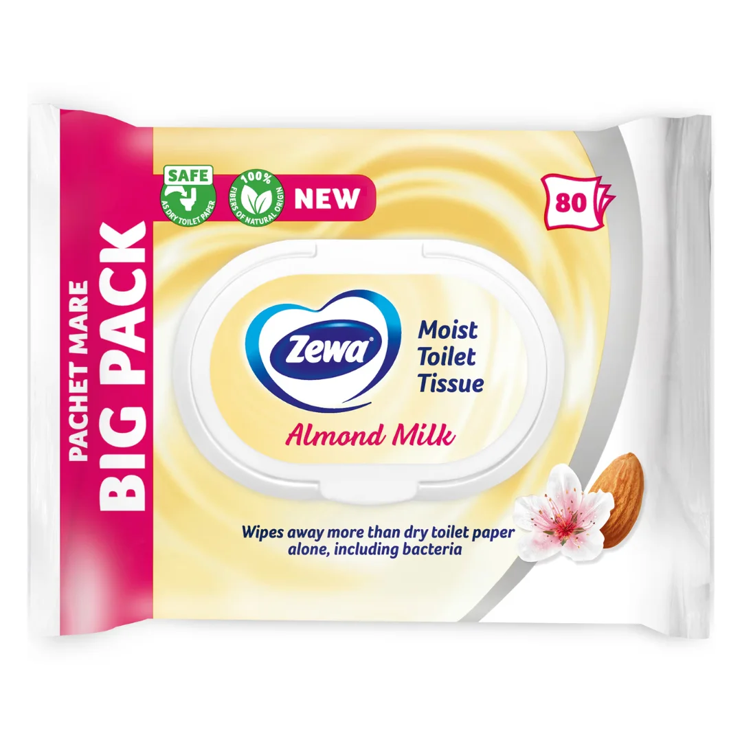 Hartie igienica umeda, Almond, 80 bucati, Zewa