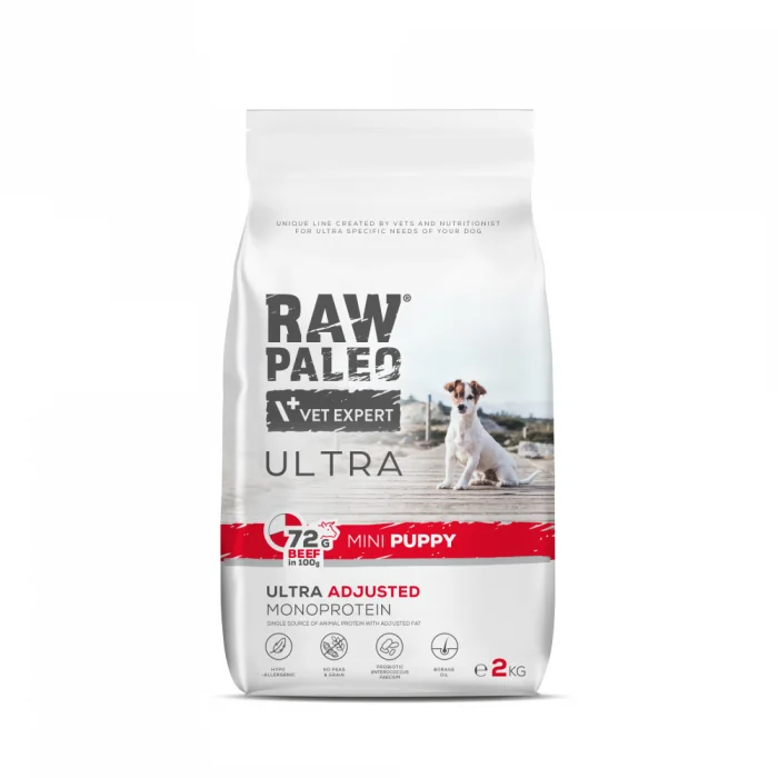 Hrana uscata pentru caini Raw Paleo Ultra Beef Mini Puppy 2kg