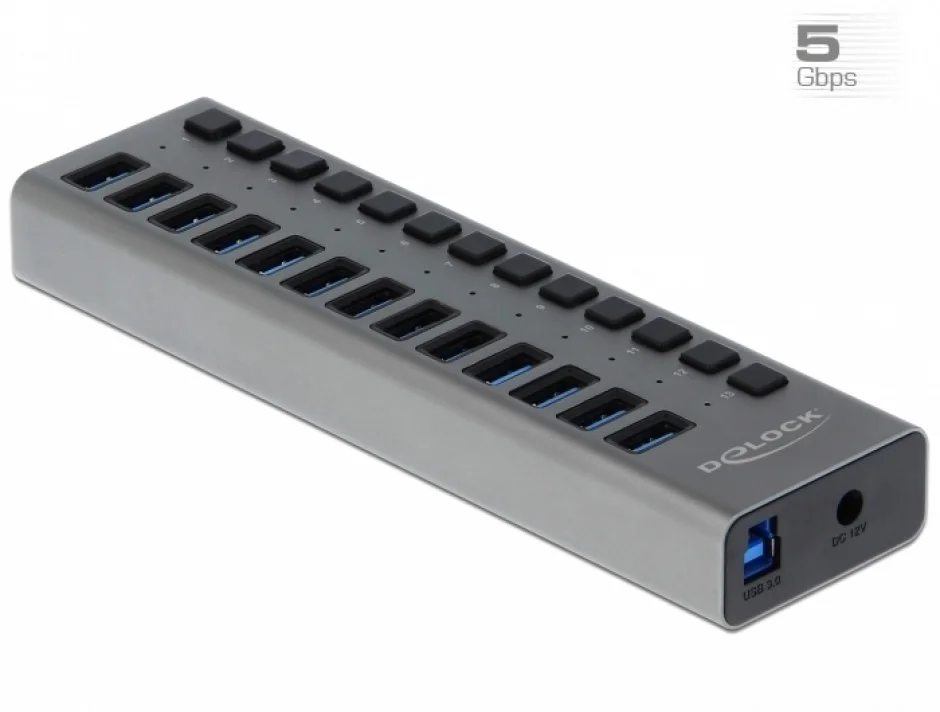 HUB cu 13 porturi USB 3.0 + Switch On/Off, Delock 63738