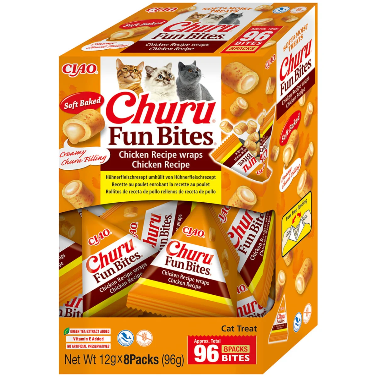 INABA Churu Fun Bites, Pui, cutie recompense fără cereale pisici, 96g