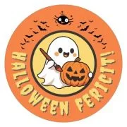 Insigna rotunda portocalie Halloween fericit!