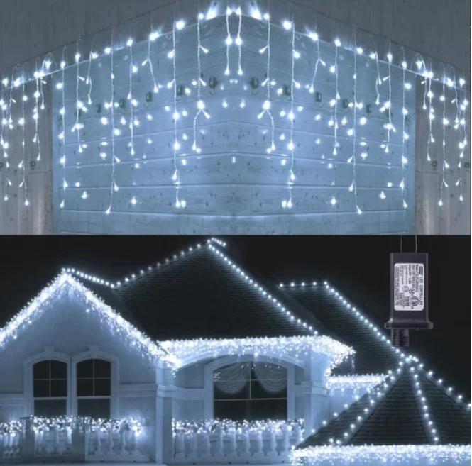 Instalatie 12 metri ALB RECE 300 LED tip turturi franjuri