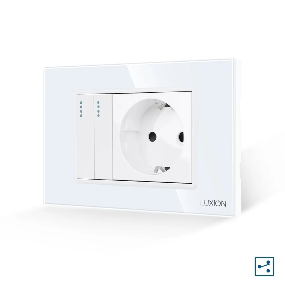 Intrerupator Dublu Cap Scara + Priza cu Rama din Sticla LUXION, Standard Italian, 3M