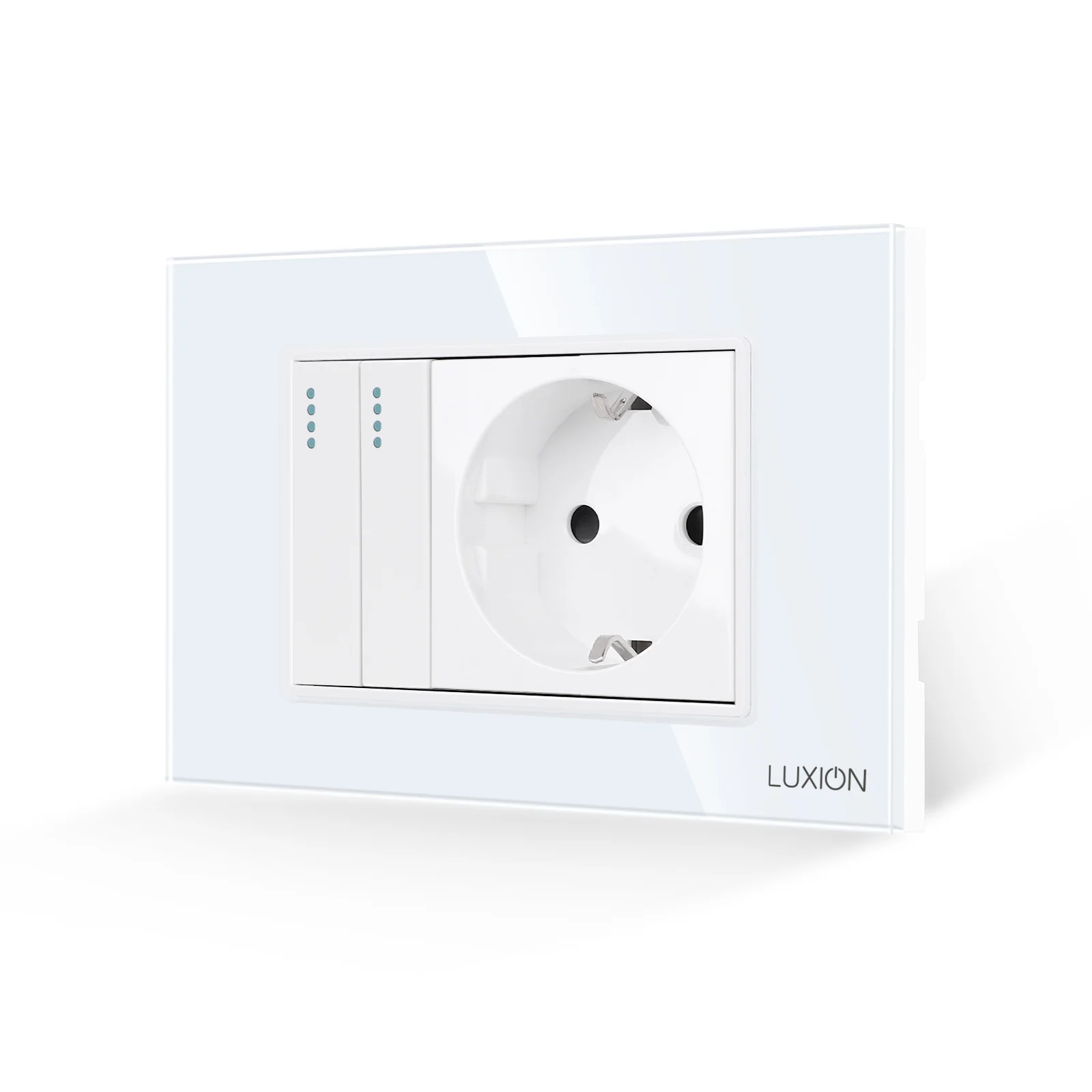 Intrerupator Dublu + Priza cu Rama din Sticla LUXION, Standard Italian, 3M