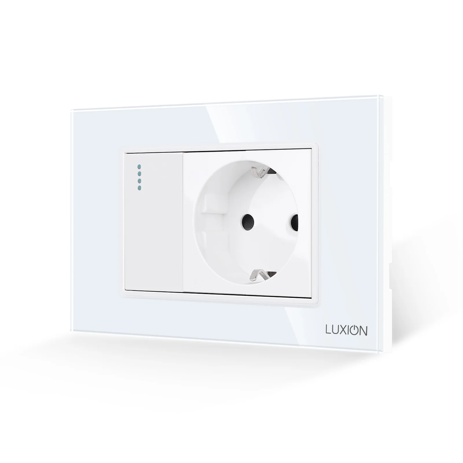 Intrerupator Simplu + Priza cu Rama din Sticla LUXION, Standard Italian, 3M