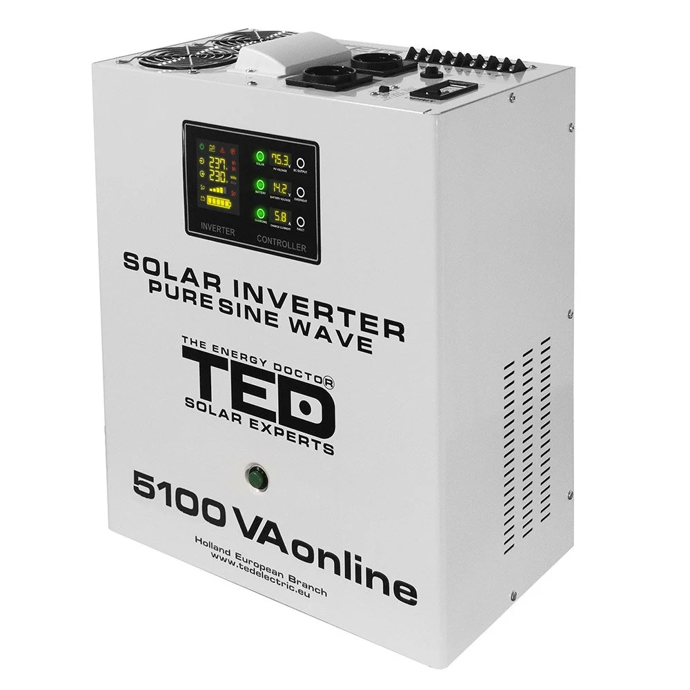 Invertor fotovoltaic Off-grid monofazat TED003898, 5100 VA, 3500 W, MPPT, 2 prize