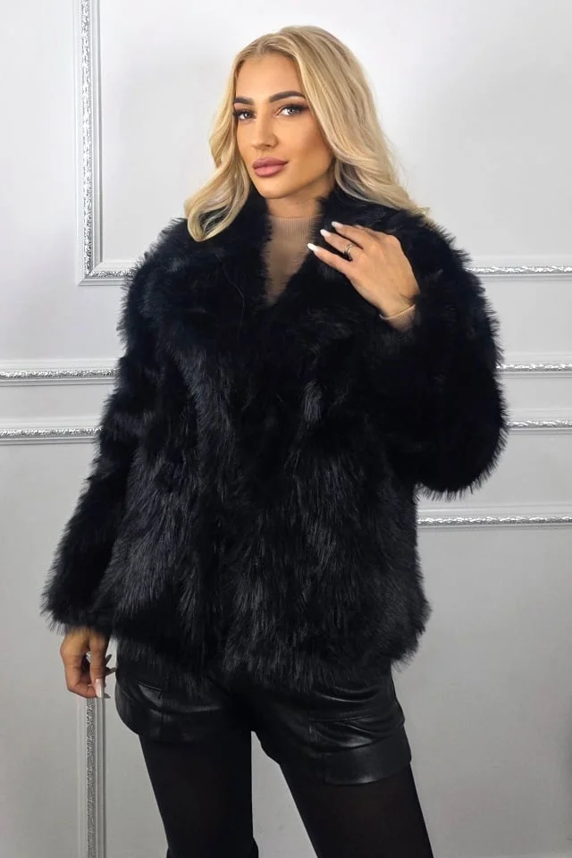 Jacheta scurta Kasmina, blana ecologica cu revere, aspect natural, Negru, Marime S/M