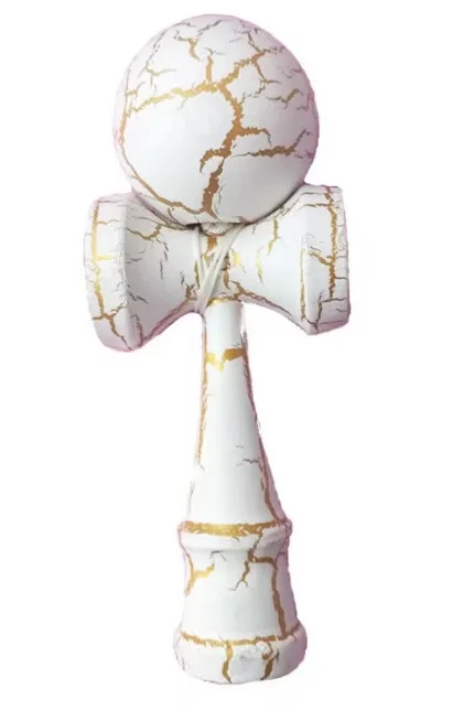 Kendama profesionala din lemn 18 cm model clasic cu design crapat culoare ALB