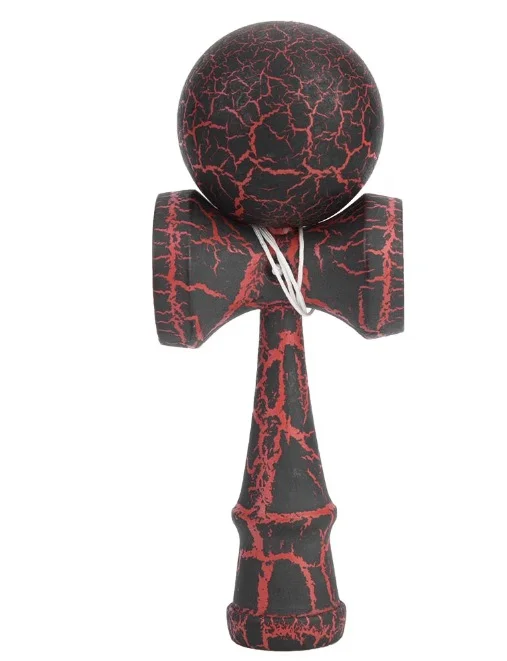 Kendama profesionala din lemn 18 cm model clasic cu design crapat culoare NEGRU/ROSU