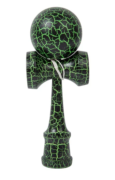 Kendama profesionala din lemn 18 cm model clasic cu design crapat culoare Verde/Negru