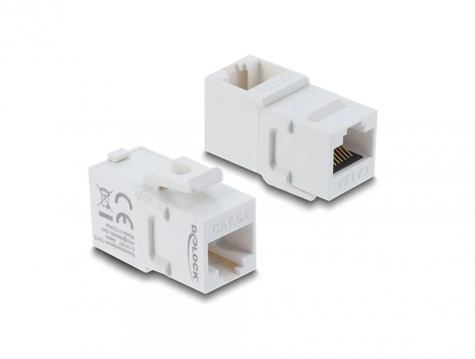 Keystone RJ45 Cat.6A unghi 90 grade plastic UTP Alb, Delock 90713