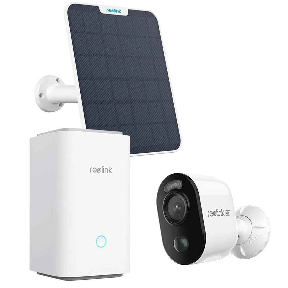 Kit camere supraveghere wireless WiFi cu panou solar si hub Reolink Argus 3 Ultra HUBXB350, 8 MP, IR 10 m, Dual band, PIR, slot card, microfon, sirena, HUB inclus