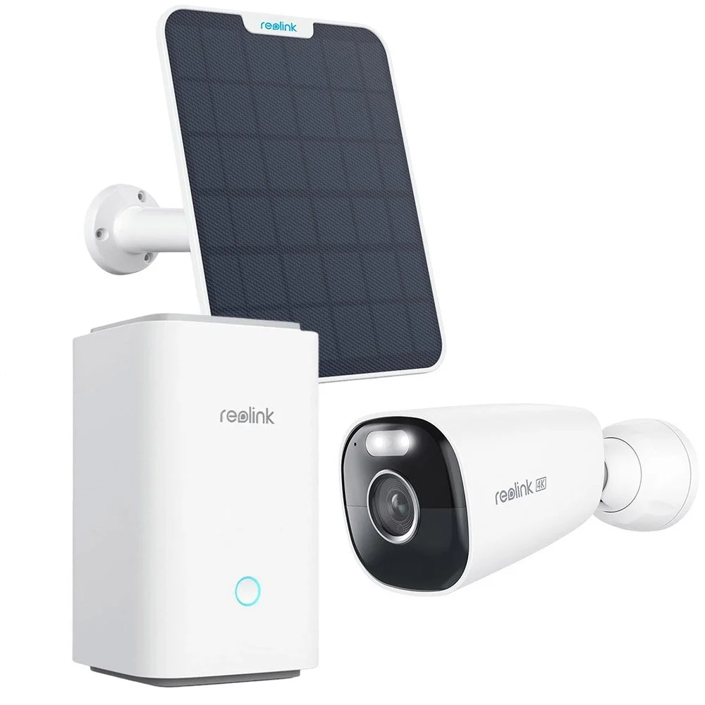 Kit camere supraveghere wireless WiFi cu panou solar si hub Reolink Full Color Argus Eco Ultra HUBXB360, 4K, Lumina alba / IR 10m, microfon si difuzor, slot card, vizualizare de pe telefon, HUB inclus