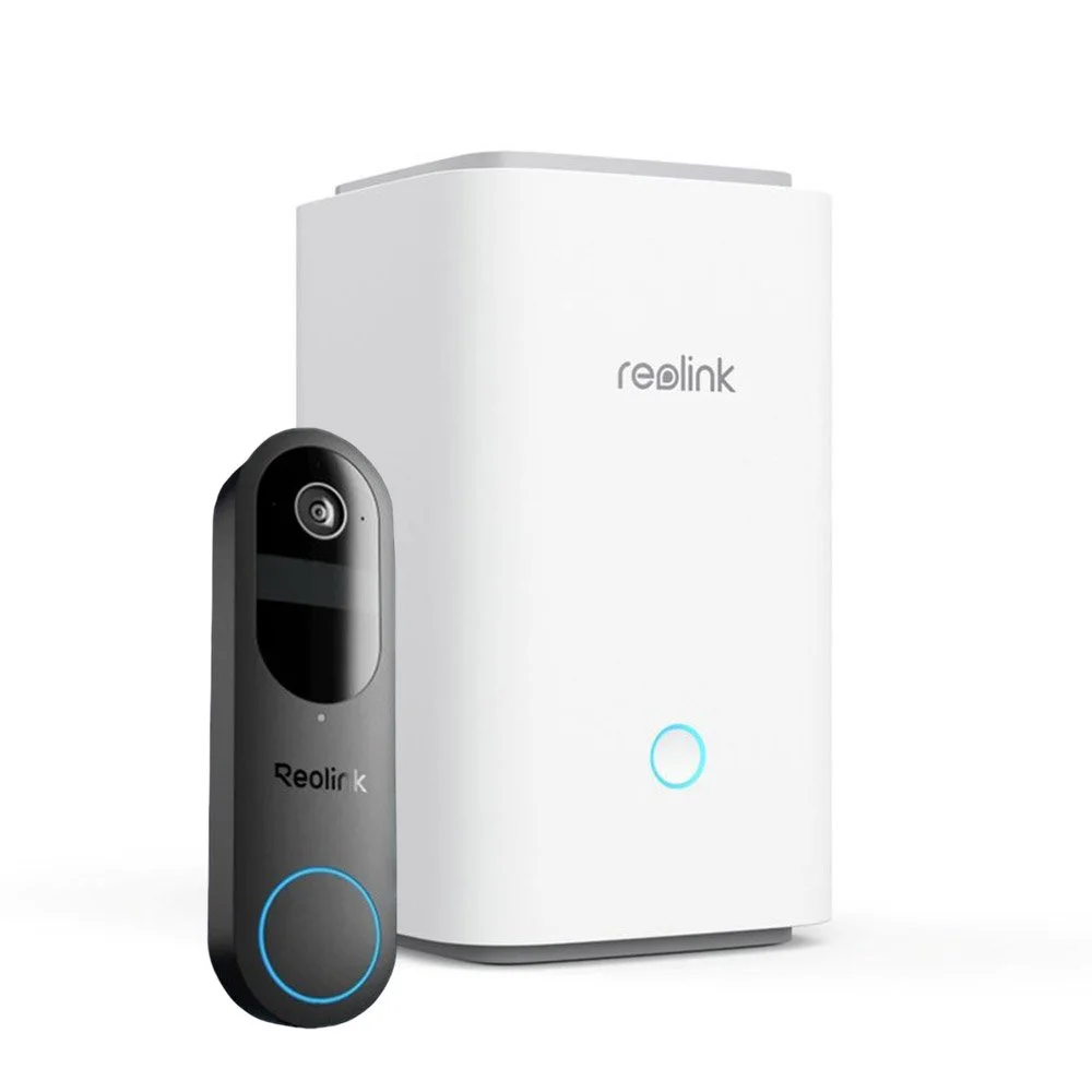 Kit sonerie wireless WiFi Dual Band cu Hub Reolink Video Doorbell D340B+HUB1, 4 MP, 1.2 mm, 2.4/5 GHz, 7000 mAh, PIR, microfon si difuzor, slot card, detectie miscare, card inclus