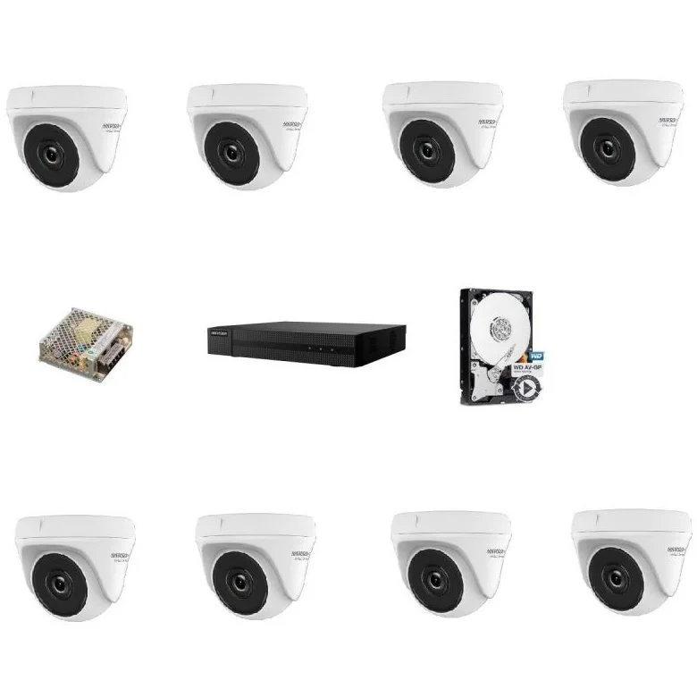 Kit supraveghere cu 8 camere de interior 2 Megapixel Hikvision Hiwatch, infrarosu 20m