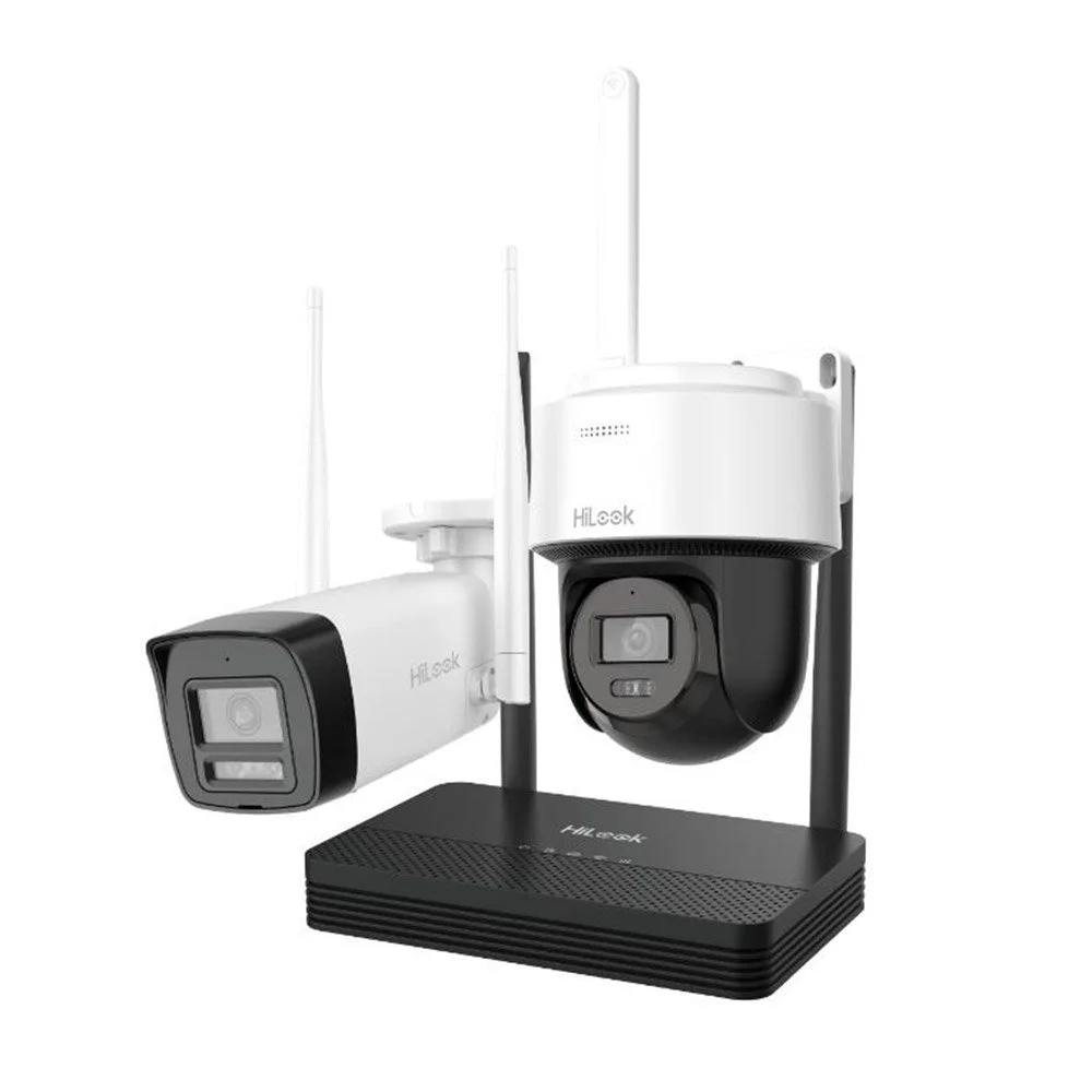 Kit supraveghere WiFi mixt HikVision Easy-Link HiLook IKS-2042BPH-PH/W, 2 MP, 2.8 mm, IR 30 / 25 m, lumina alba 25 m, microfon, difuzor, detectie miscare, slot card