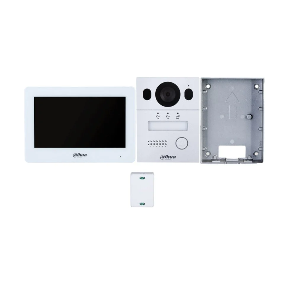 Kit videointerfon pe doua fire WiFi Dahua KTX01(S), 2 MP, 7 inch, 2.4 GHz, 2 fire,slot card