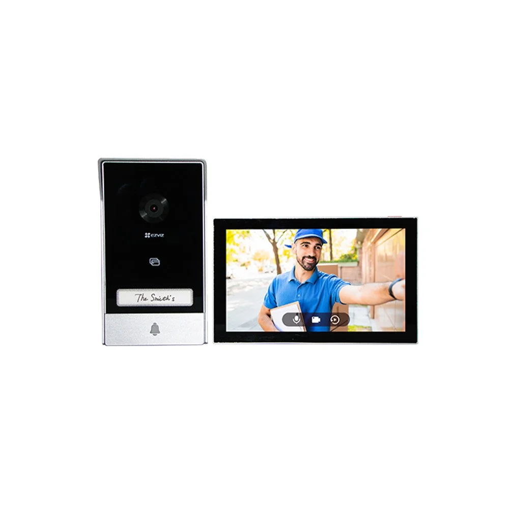 Kit videointerfon WiFi EZVIZ CS-HP7-2K, 3 MP, 7 inch, instalare pe 2 fire, RFID, IR 5 m, dual-band 2.4/5 GHz, slot card, o familie, aparent, aplicatie mobila