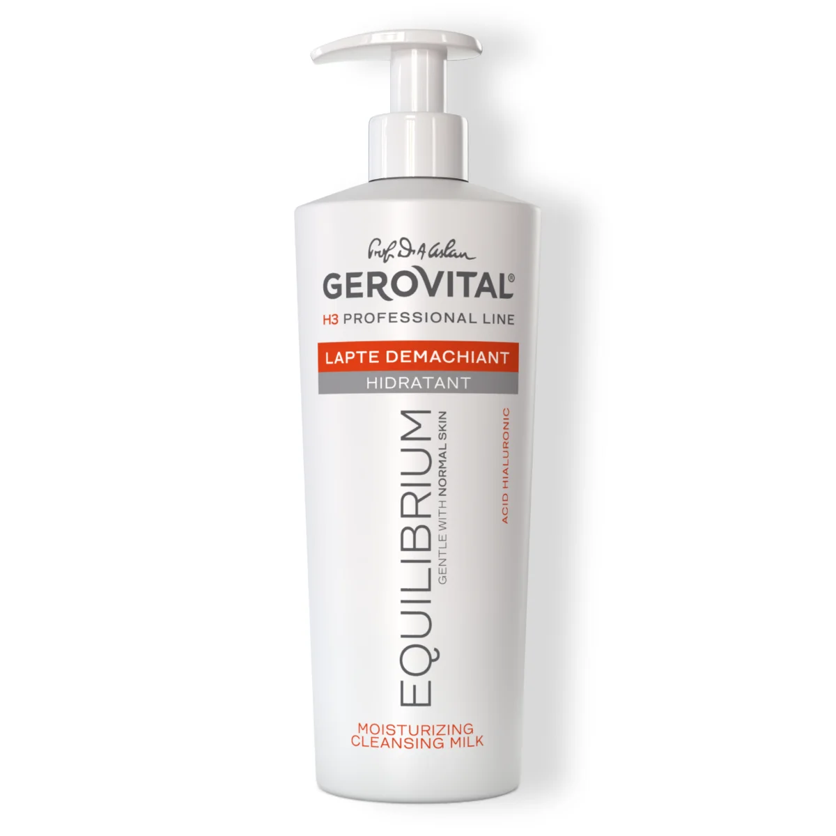 Lapte Demachiant Hidratant Cu Acid Hialuronic și Vitamina E Pentru Ten Normal, Gerovital H3 Equilibrium, 500 Ml