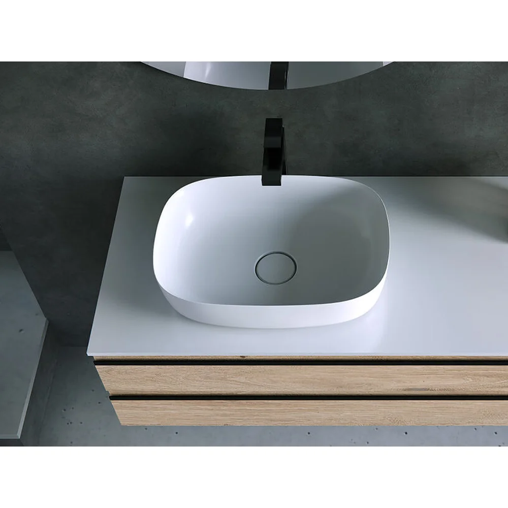 Lavoar baie pe blat din compozit alb 50 cm, ventil inclus, Kolpasan Alexis Lux