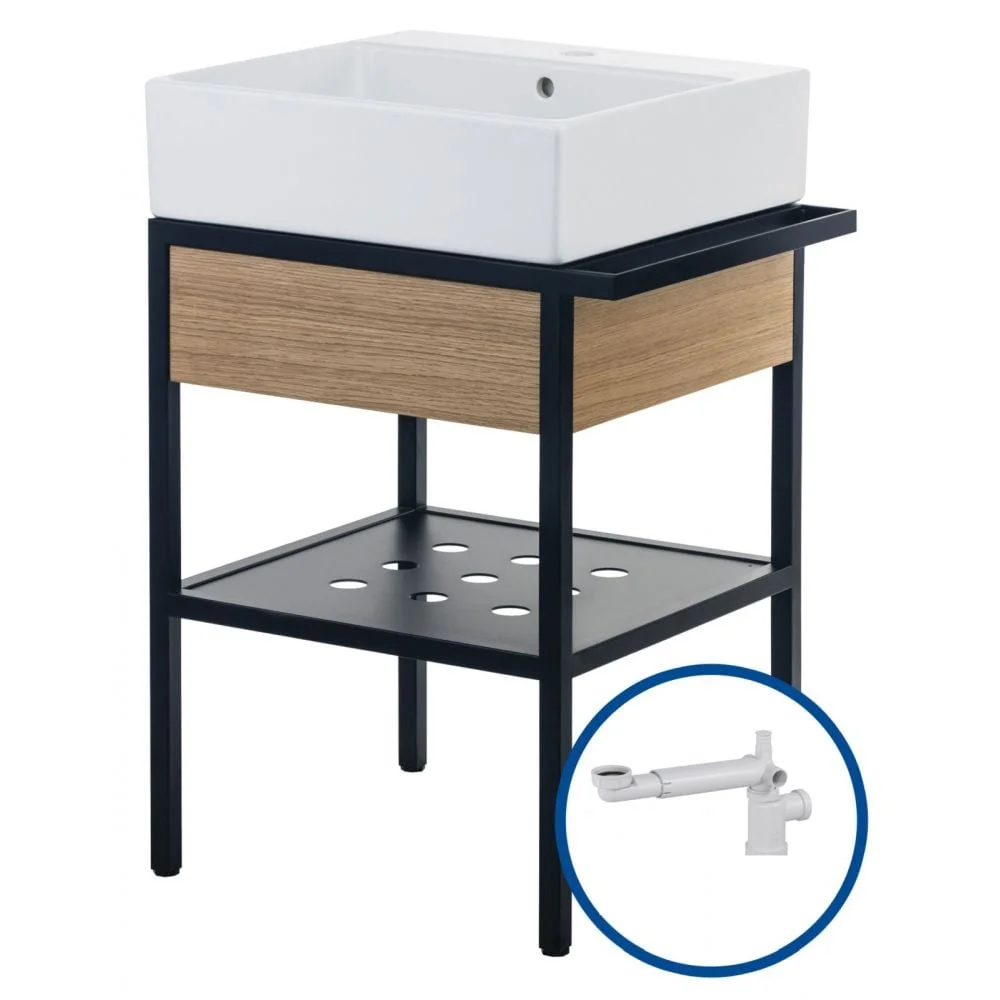 Lavoar baie pe blat si consola sustinere cu sertar, 500x500x140 mm, Deante, Temisto