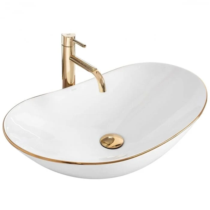 Lavoar oval de blat alb-cu auriu 62x36 cm Rea Royal