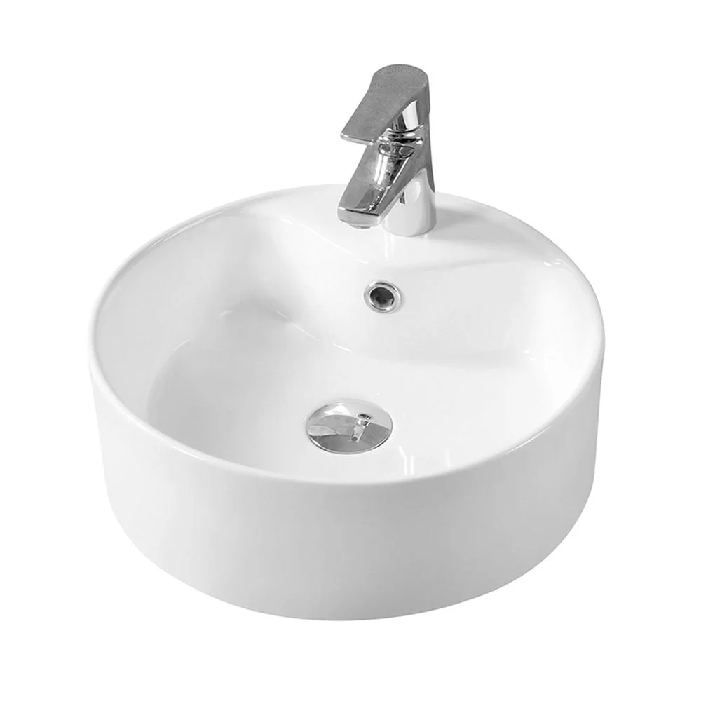 Lavoar pe blat alb lucios 40 cm, rotund, orificiu baterie, Fluminia Ibiza Grande New