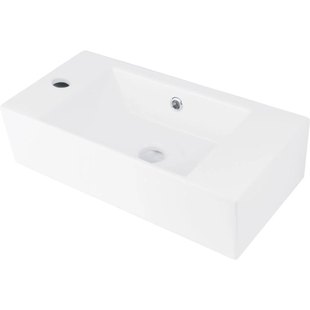 Lavoar pe blat Deante Hiacynt New, orificiu baterie stanga, alb lucios, 51 cm