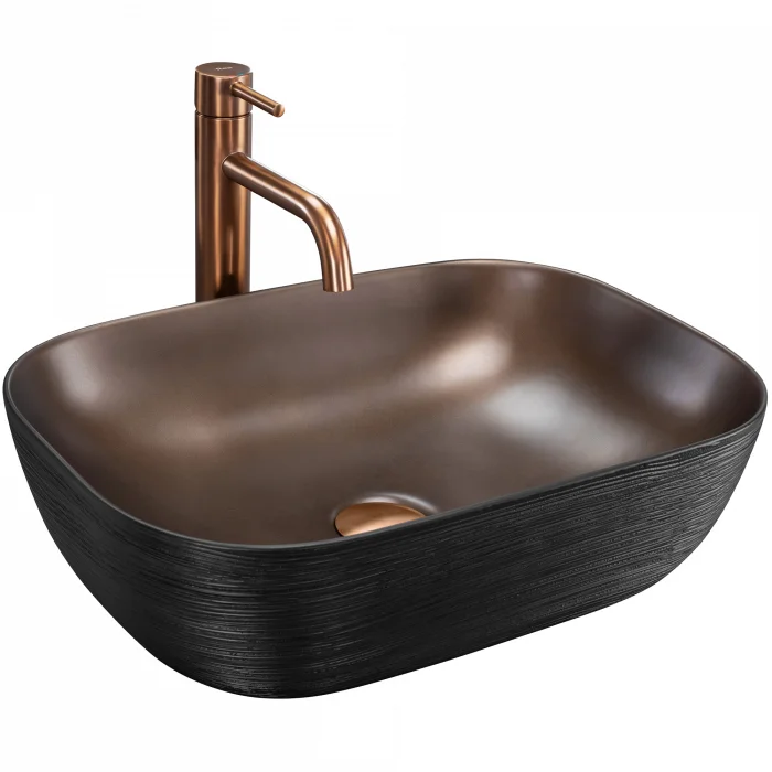 Lavoar pe blat dreptunghiular, negru cupru 46 cm, Rea Belinda