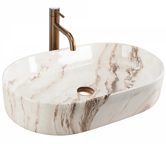 Lavoar pe blat, imitatie piatra, oval 60 cm, Rea Nadia