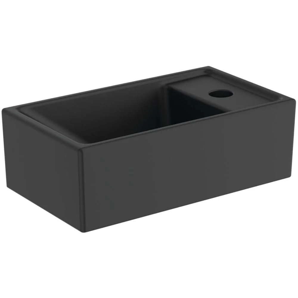 Lavoar suspendat negru mat 37 cm, dreptunghiular, orificiu baterie dreapta, Ideal Standard Tempo