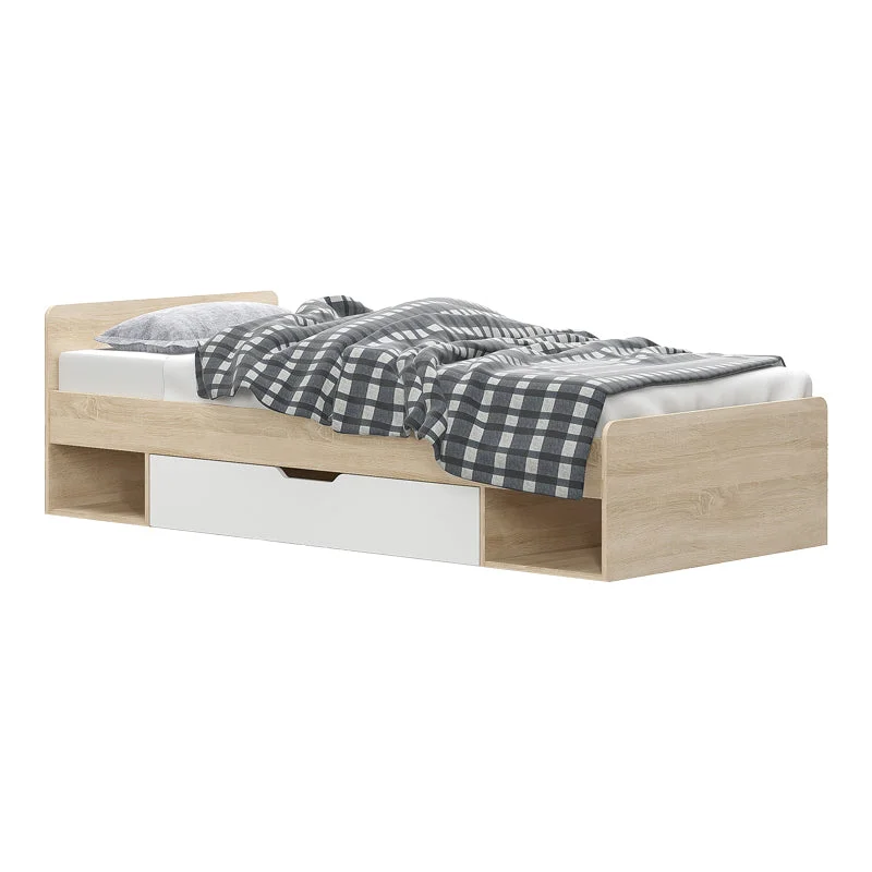 Letto  pat de o persoana cu sertar din stejar - alb 90x200cm