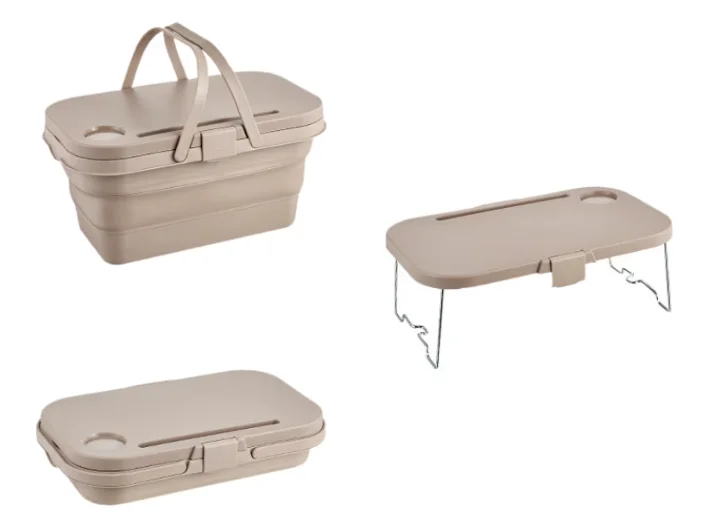 Lighean pliabil 2 in 1 cu masuta picnic 8L BEJ