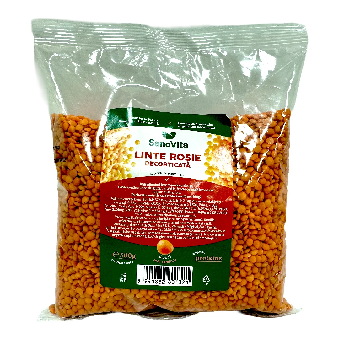 Linte Rosie decorticata, 500 g, Sanovita