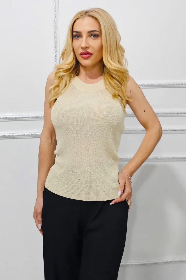 Maiou elegant cu sclipici ZAREYA, din tricot subtire, Crem, Marime S/M