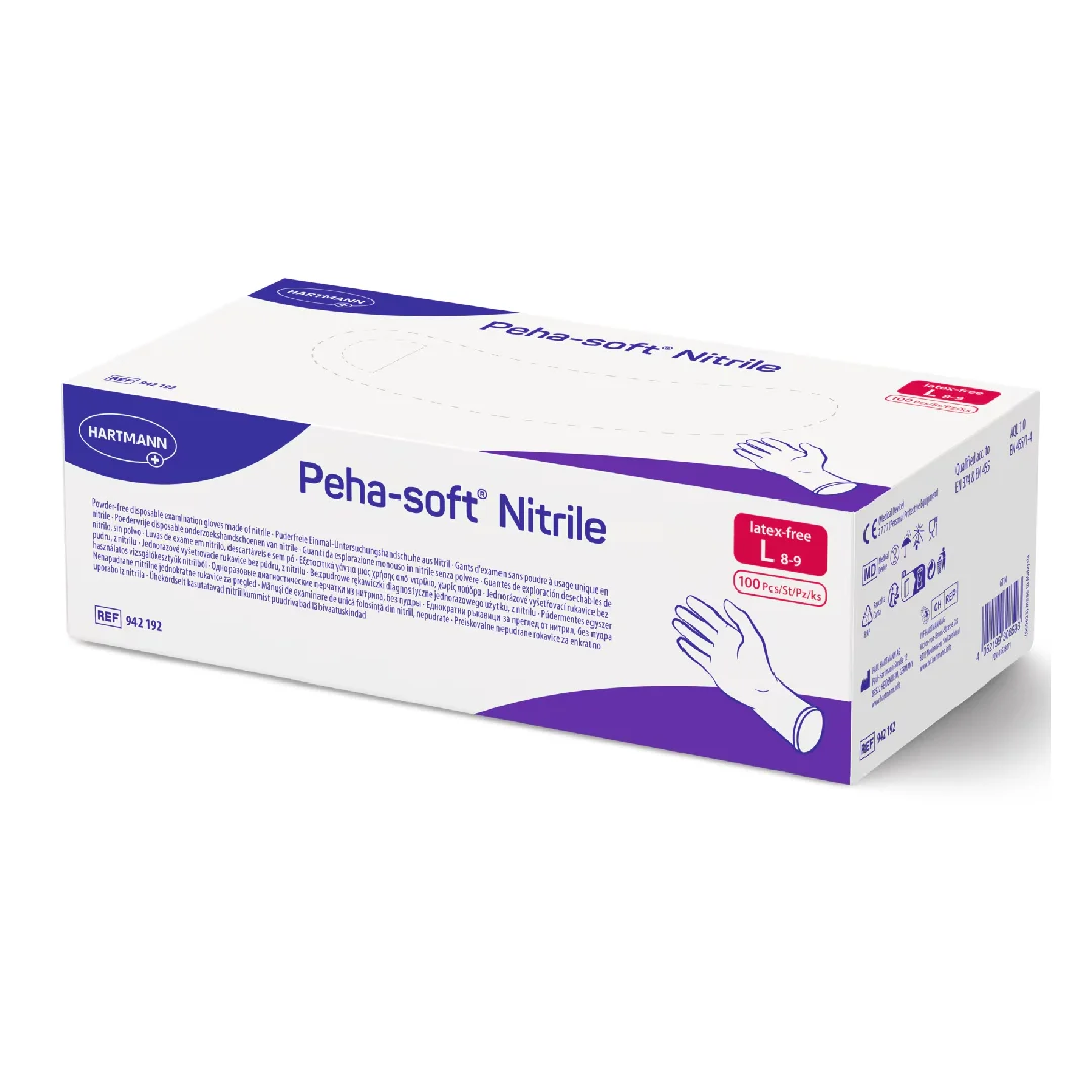Manusi din nitril albastre Peha-Soft, Marimea L, 100 bucati, Hartmann