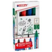 Marker Edding 380 pentru flipchart, varf rotund, 1. 5-3 mm, 4 culori/set