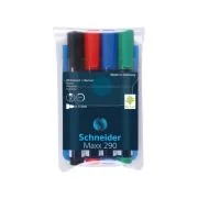 Marker SCHNEIDER Maxx 290, pentru tabla de scris+flipchart, varf rotund 2-3mm, 4 cul/set - (N, R, A, V)