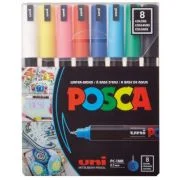 Marker UNI PC-1MR 0. 7 mm varf fin metalic, set 8 culori, Posca